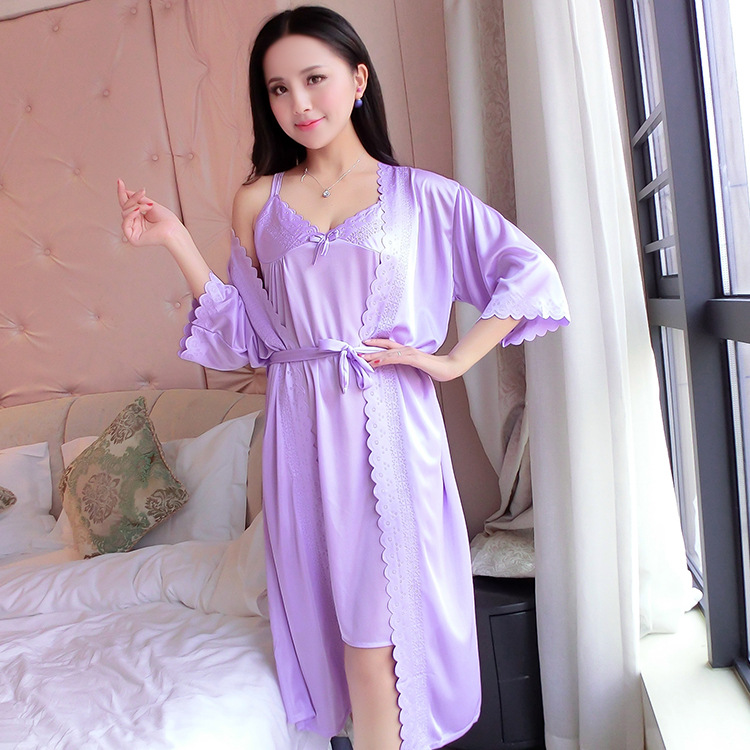 2 pçs/set Mulheres Pijamas de  - Robe Silk Women avaliação e preço