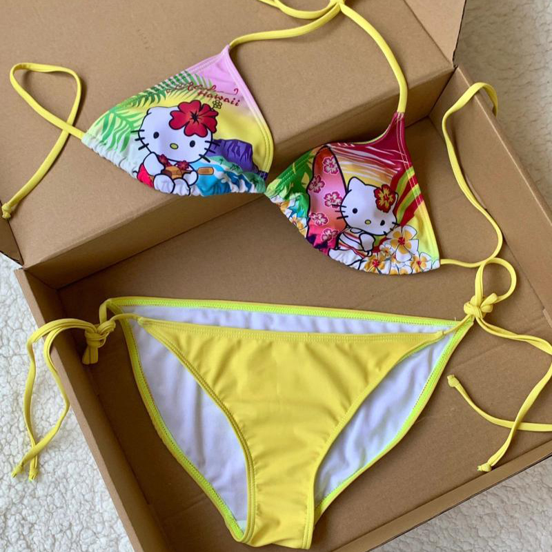 Maiô Y2K Kawaii Hello Kitty pa - Thong Bikini Women avaliação e preço